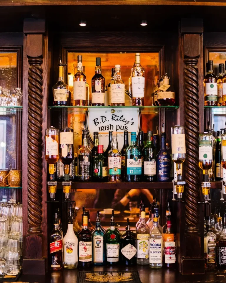 booze shelves behind the bar top