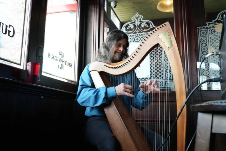 traditional harp player during a specialty night